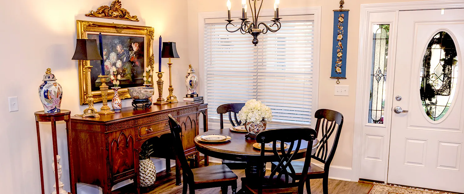 A dining room inside a Village home
